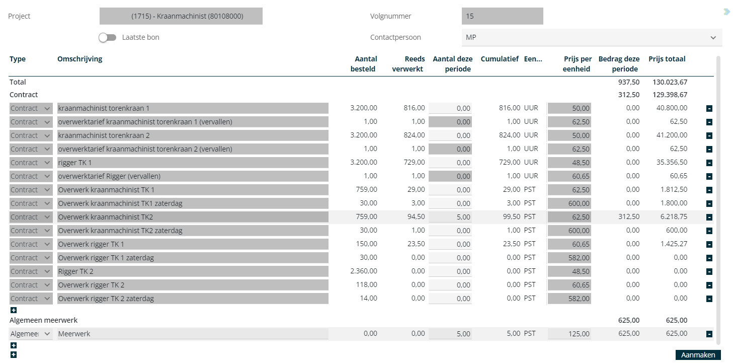 Onderaannemersbonnen via InSite screenshot